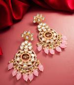 floral kundan chandelier earrings with pastel pink drops