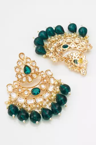 emerald kundan studded chandelier earrings