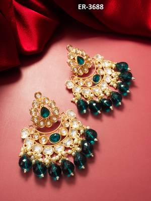 emerald kundan studded chandelier earrings 5