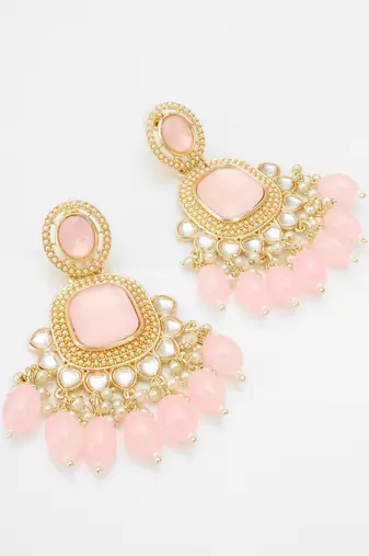 kundan studded drop earrings with bead clusters