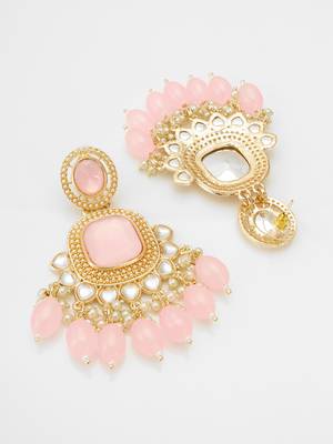 kundan studded drop earrings with bead clusters 3