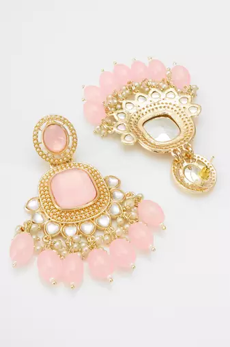 kundan studded drop earrings with bead clusters