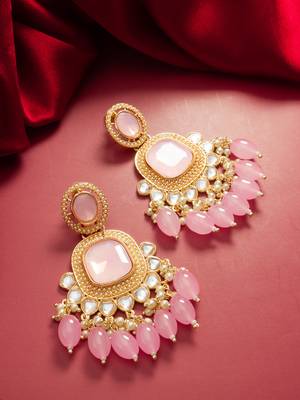kundan studded drop earrings with bead clusters 1