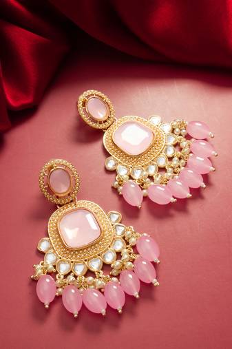 kundan studded drop earrings with bead clusters