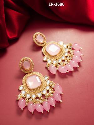 kundan studded drop earrings with bead clusters 5