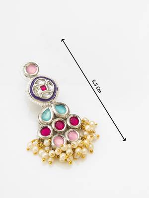 multicolour kundan and pearl cluster drop earrings 4