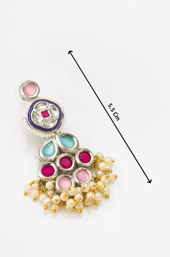 multicolour kundan and pearl cluster drop earrings
