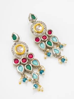 multicolour kundan and stone studded chandelier earrings 2