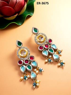 multicolour kundan and stone studded chandelier earrings 5