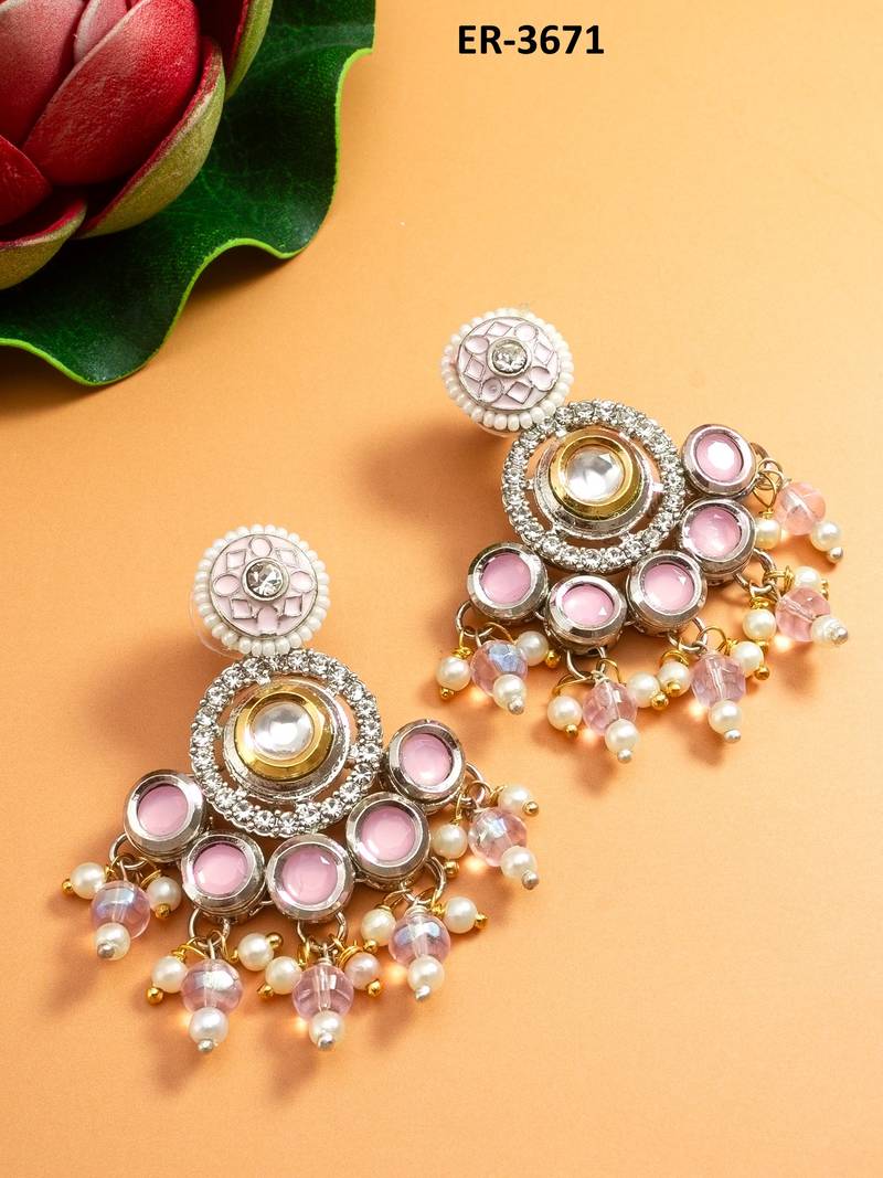 kundan and bead drop traditional earrings