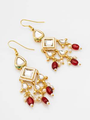gold-toned kundan chandelier drop earrings 2