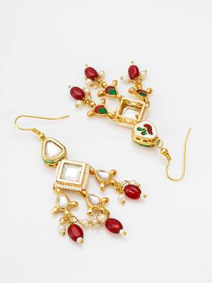 gold-toned kundan chandelier drop earrings 3