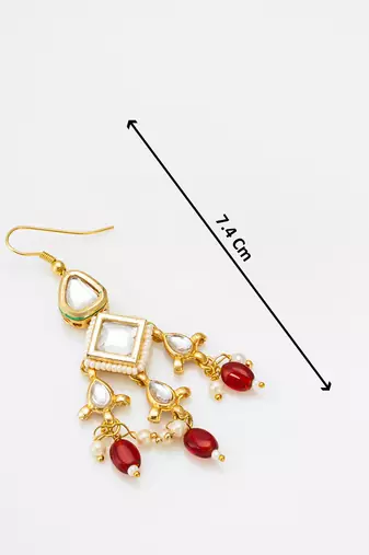 gold-toned kundan chandelier drop earrings