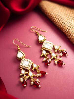 gold-toned kundan chandelier drop earrings 5