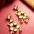gold-toned kundan stud drop earrings with peach crackle bead drops