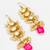 gold-toned kundan drop earrings with pearl cluster and stone