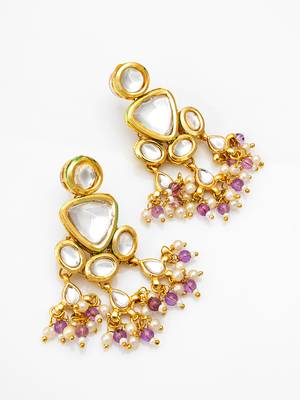 gold-toned kundan multi-stone drop earrings 2