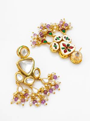 gold-toned kundan multi-stone drop earrings 3