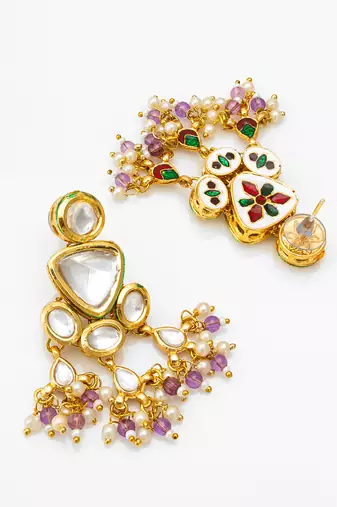 gold-toned kundan multi-stone drop earrings