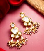 gold-toned kundan multi-stone drop earrings