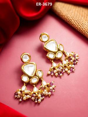 gold-toned kundan multi-stone drop earrings 5