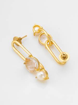gold-plated oval link drop earrings with stone and pearl 3