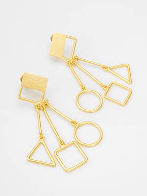 gold-plated multi-shape drop earrings with triangle, square and circle pendants 2