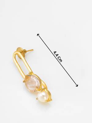 gold-plated oval link drop earrings with stone and pearl 4