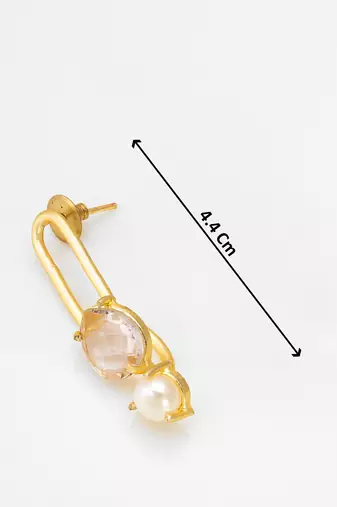 gold-plated oval link drop earrings with stone and pearl