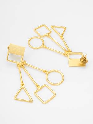 gold-plated multi-shape drop earrings with triangle, square and circle pendants 3
