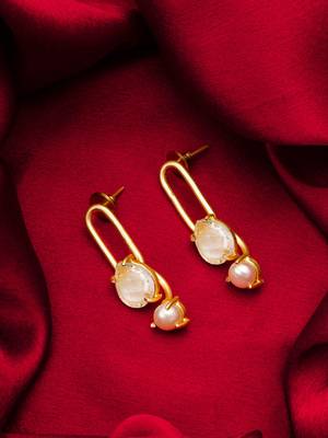 gold-plated oval link drop earrings with stone and pearl 5