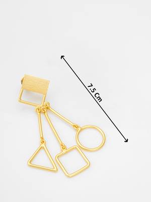 gold-plated multi-shape drop earrings with triangle, square and circle pendants 4