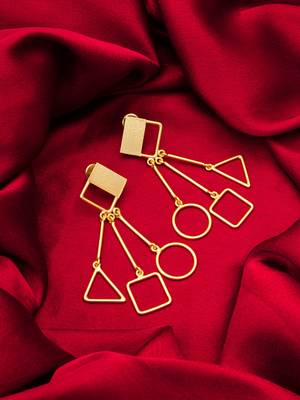 gold-plated multi-shape drop earrings with triangle, square and circle pendants 5
