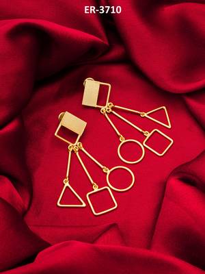 gold-plated multi-shape drop earrings with triangle, square and circle pendants 1