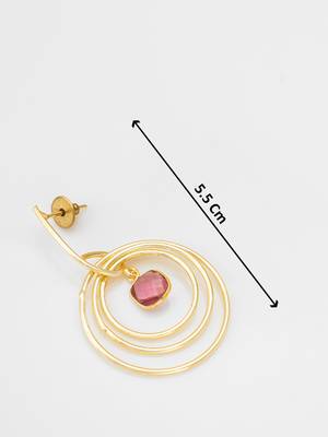 gold-plated circle hoop drop earrings with pink stone 4
