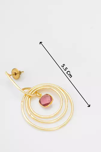 gold-plated circle hoop drop earrings with pink stone