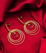 gold-plated circle hoop drop earrings with pink stone