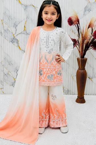 Natural crepe  embroidery orange readymade salwar suit