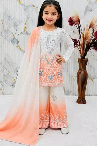 Natural crepe  embroidery orange readymade salwar suit