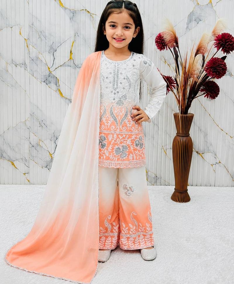 Natural crepe  embroidery orange readymade salwar suit