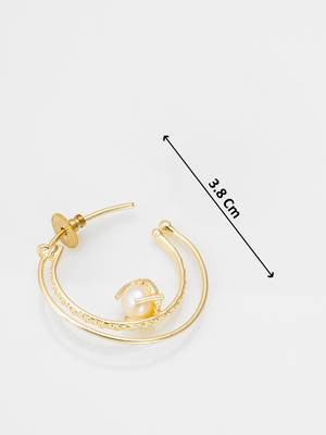 gold-plated double-layer open hoop earrings with pearl centre 4