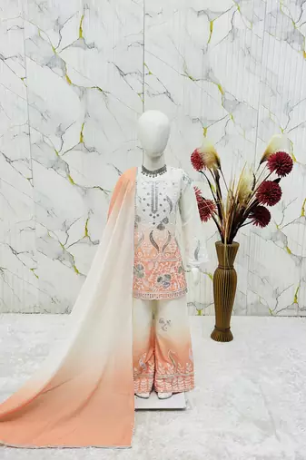 Natural crepe  embroidery orange readymade salwar suit