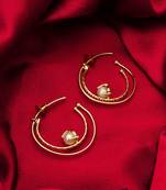 gold-plated double-layer open hoop earrings with pearl centre