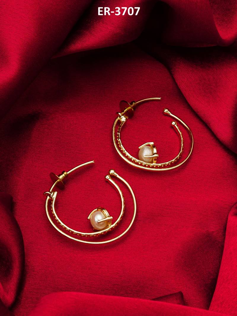 gold-plated double-layer open hoop earrings with pearl centre