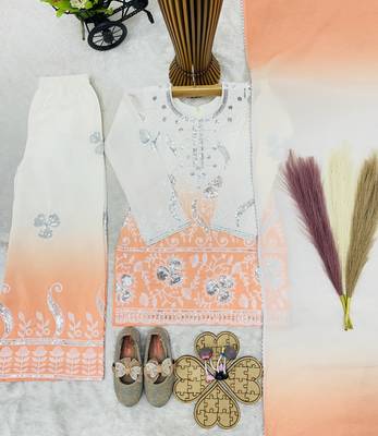 Natural crepe  embroidery orange readymade salwar suit 3