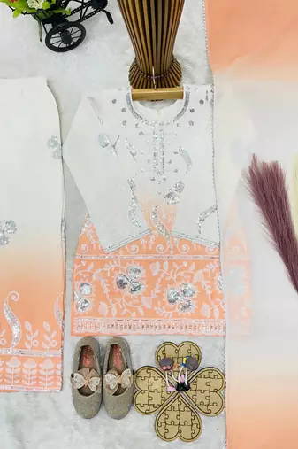 Natural crepe  embroidery orange readymade salwar suit