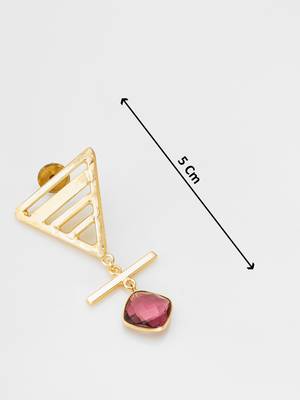 gold-plated textured triangle frame drop earrings with stone 4