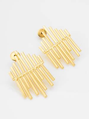 gold-plated multi-bar sunburst stud drop earrings 2
