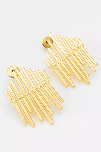 gold-plated multi-bar sunburst stud drop earrings