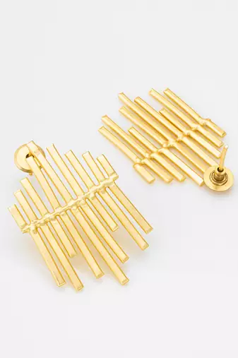 gold-plated multi-bar sunburst stud drop earrings
